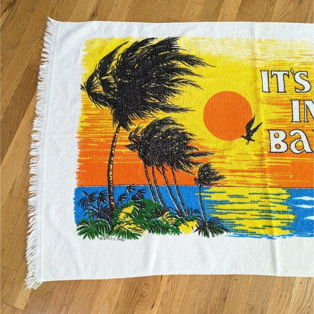 Vintage It's Better In The Bahamas Beach Towel w/ Fringe Cannon Graphic Souvenir